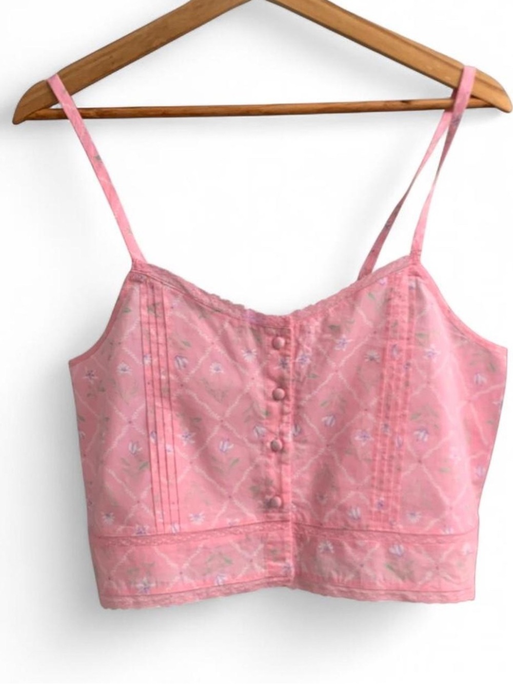 NWT Florence Pink Floral Lace-Trim Camisole 100% cotton Size Medium